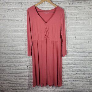 Ava & Viv Womens XL Pink Knit Shirt Dress Long Sleeve V-Neck Stretchy PIN65E